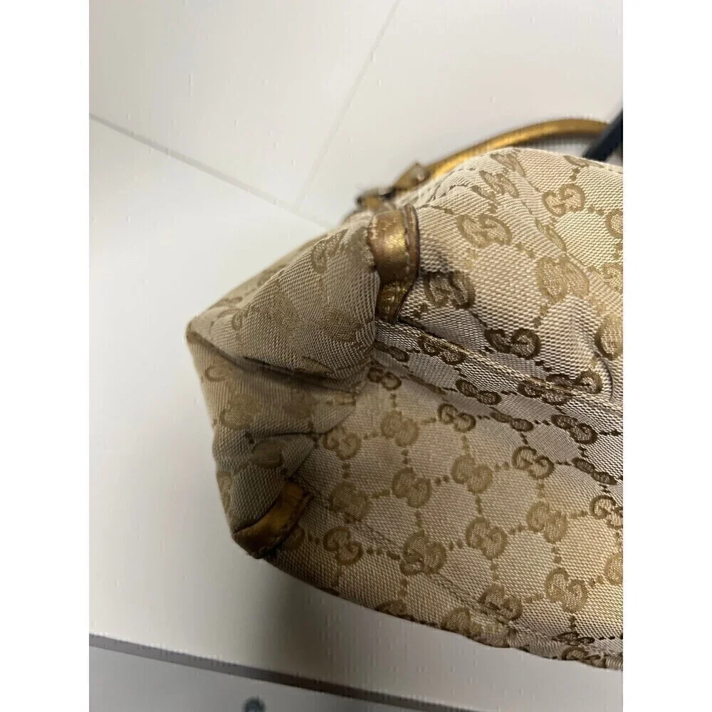 GUCCI GG Canvas Gold Leather Hobo Shoulder Bag - Picture 6 of 14
